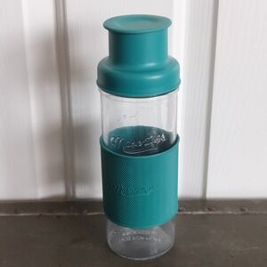 Masontops Cocktail Shaker 2 Cup Glass Jar Teal Silicone Sleeve Built-in Strainer